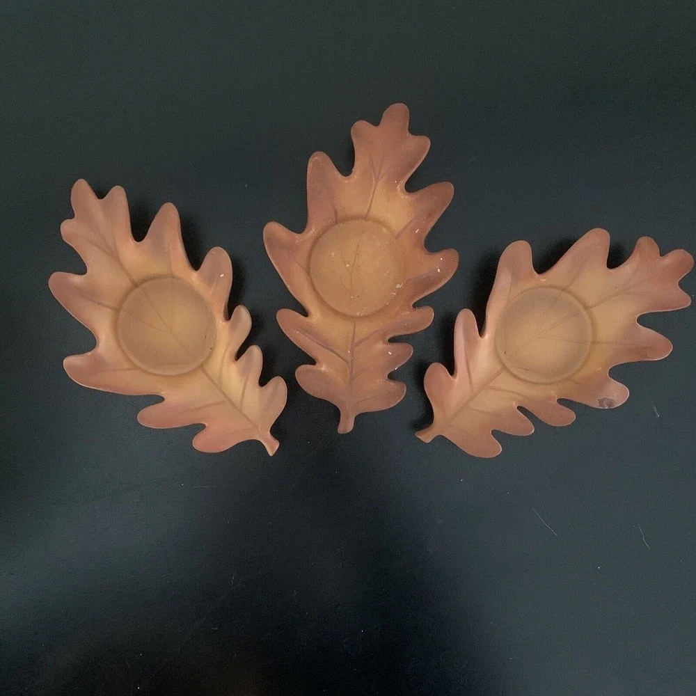 PartyLite Whispering Leaves Candle Holders Fall Autumn 6 Pieces Bisque oak maple